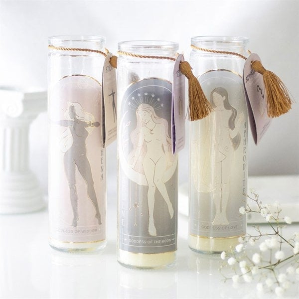 Serano Athena Goddess Tube Candle with Clear Quartz Crystals