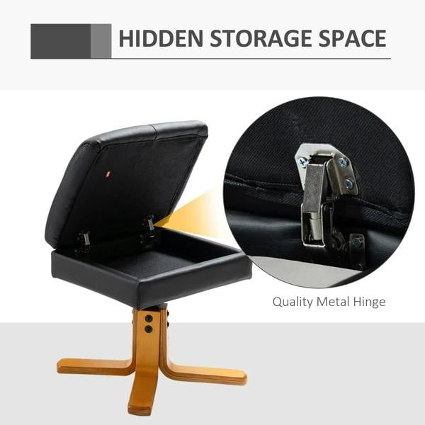 Black PU leather recliner chair with hidden storage compartment in the seat