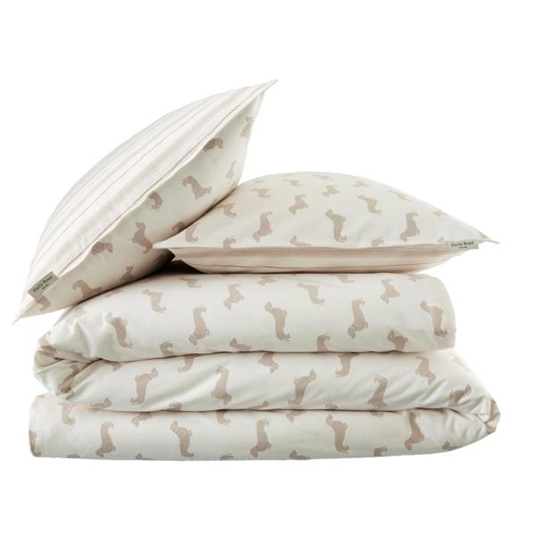 Emily Bond Brushed Cotton Peggy Dachshund Reversible Duvet Cover Set Cream