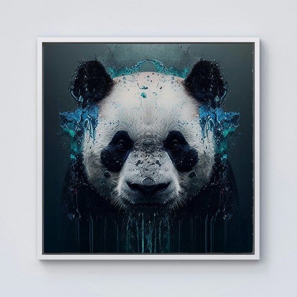 Warren Reed Panda Face Splash Art Dark Background Framed Canvas