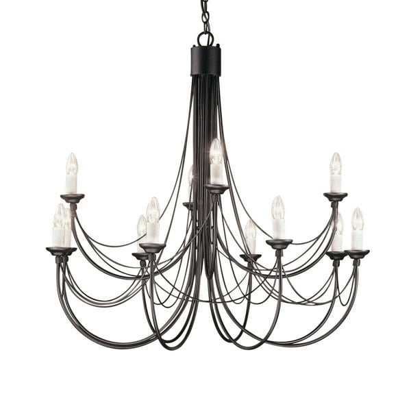 12 Bulb Chandelier Hanging Pendant LIght Black LED E14 60W Bulb Loops