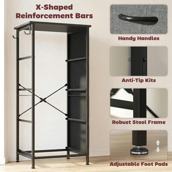 Chest of Drawers, Dresser with 4 Fabric Drawers, 4 Pockets, 2 Hooks and Steel Frame, Storage Unit, Grey