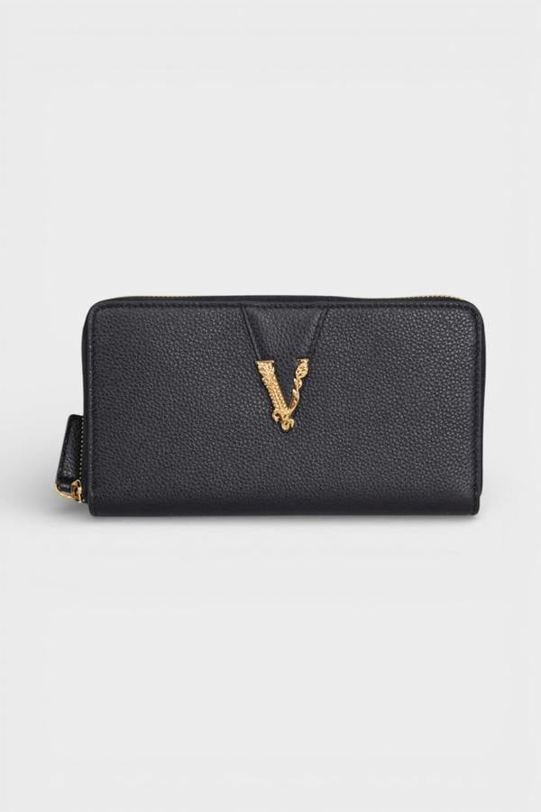 Versace Virtus Black Leather Long Wallet