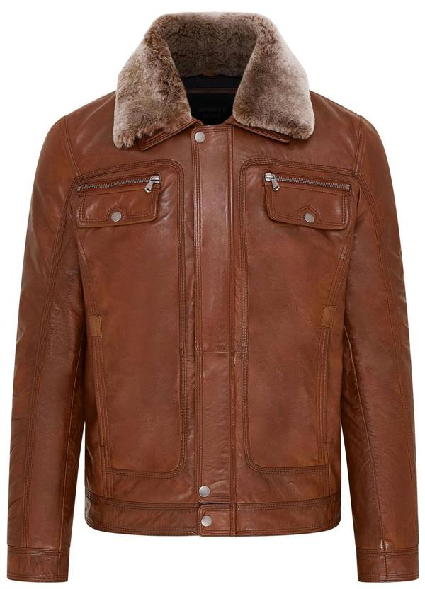 Infinity Leather Mens Trucker Shirt Leather Jacket- Tornio