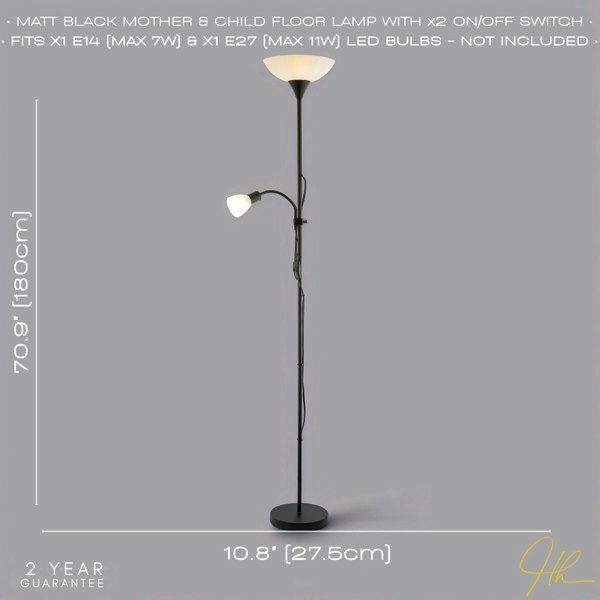 Black Mother and Child Floor Lamp with Adjustable Reading Light and Switches Image 6