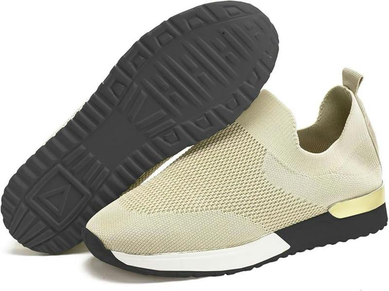 ATEK Ladies Slip On Wedge Trainers Cream Khaki UK 6 EU 39