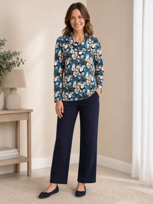 TIGI Blur Dot Print Cowl Neck Top