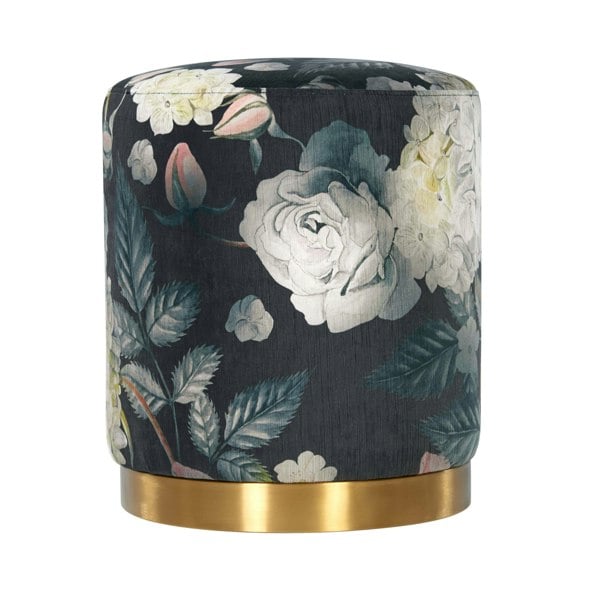 Furniture Edit Opal Floral Velvet Ottoman with Gold Base