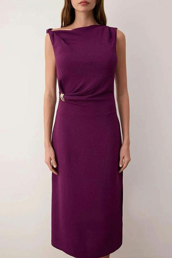 WOVCOR Accessory Detailed Midi Woven Dress