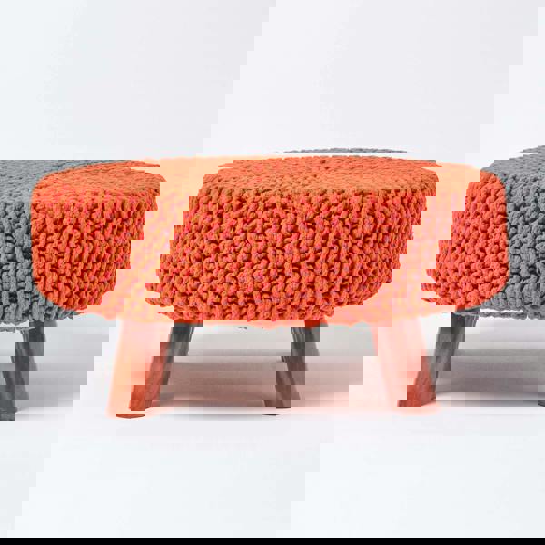 HOMESCAPES Large Round Cotton Knitted Footstool on Legs