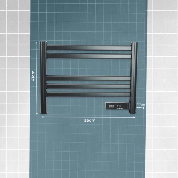Ener-J 100W Infrared Heated Towel Rail, Wall Mounted 5-Bar Electric Bathroom Radiator, LED Timer, IP24 Black