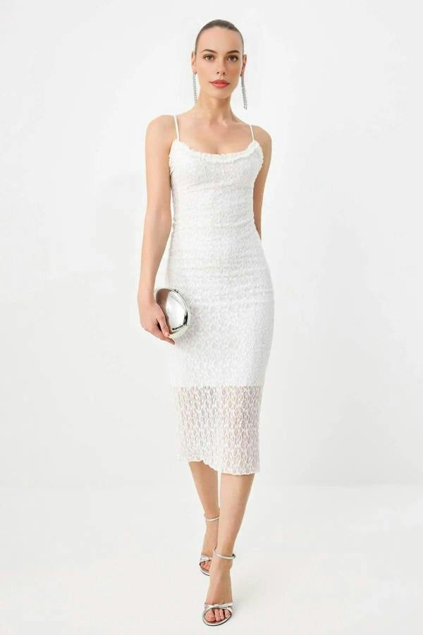Lace Spaghetti Strap Midi Bodycon Party Dress