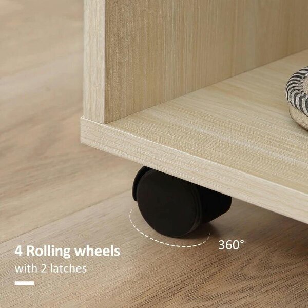 Open Wardrobe on Wheels, Bedroom Wardrobe - Clothes Hanging Rail, 3 Storage Shelves, Mobile Garment Rack for Hallway, Maple Wood-Effect