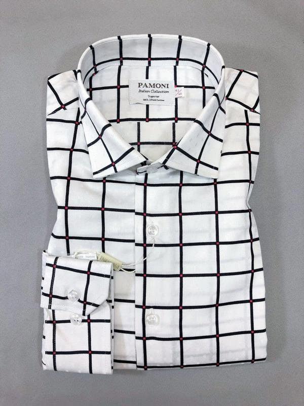 White Black Check Slim Fit Shirt - Pamoni