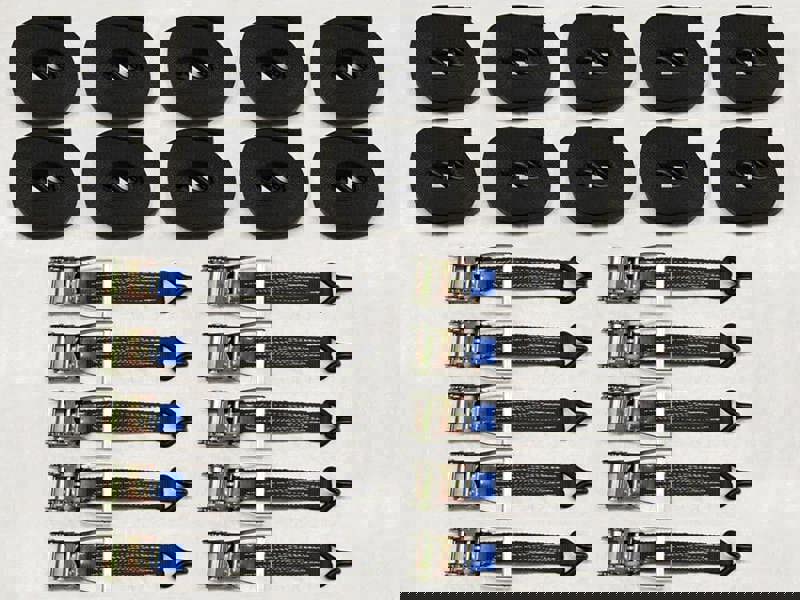 Ratchet Straps 50MM 5T 8M X10 (Tie Down Heavy Duty Cargo Recovery Trailer Claw Hook Black)