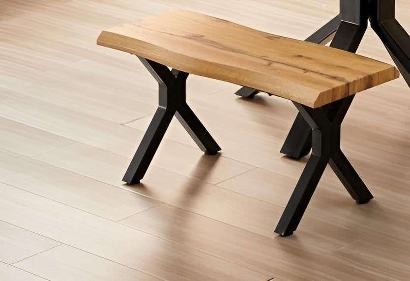 Kosy Koala Durable Wooden Bench with X-Shaped Iron Legs, Curved Edge for Dining, Work, or Study