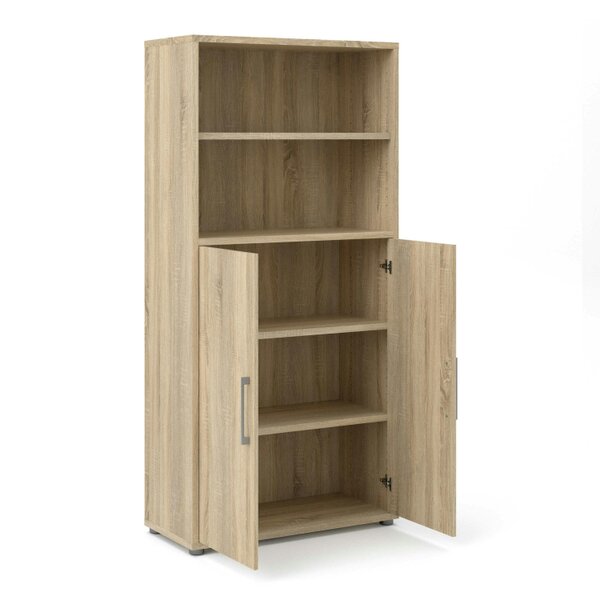 Wyld Haus Dris Natural Oak Wood Effect Bookcase 3 Shelves 2 Doors