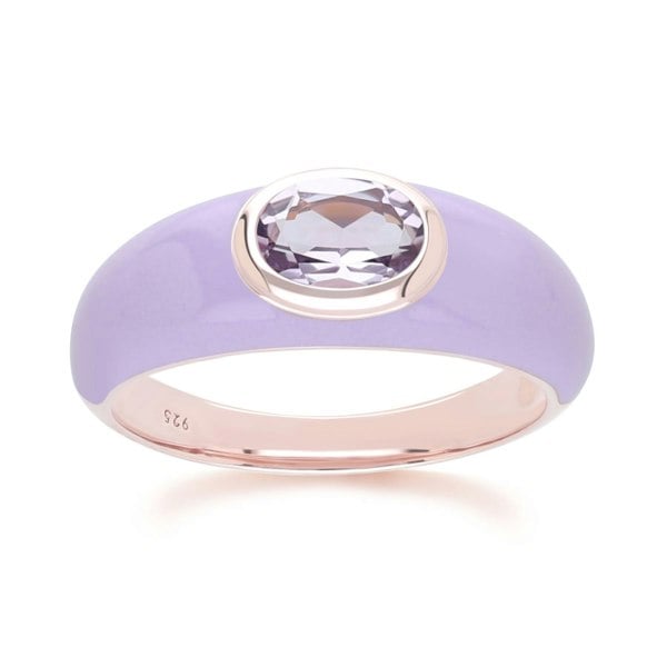 Gemondo Siberian Waltz Violet Enamel & Octagon Amethyst Ring In Rose Gold Vermeil
