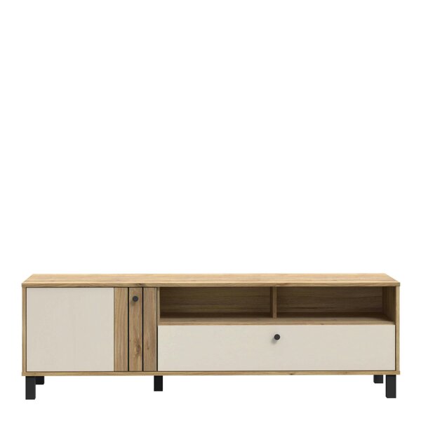 Wyld Haus Oslo Industrial Cream and Oak TV Unit with 2 Doors 1 Drawer