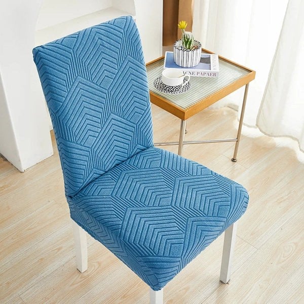 Anyseat Chair Cover Blue Geometric Lines Design with Elastic Material for Dining Room Kitchen Wedding Hotel Banquet Restaurant