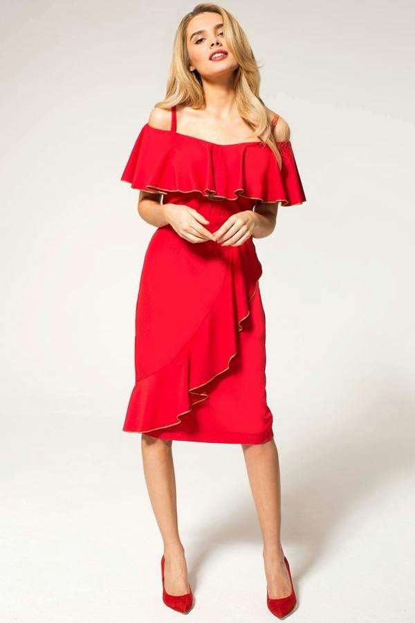 HotSquash Metallic Trimmed Bardot Dress