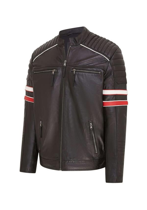 Infinity Leather Mens Quilted Leather Biker Racing Jacket- Brevik