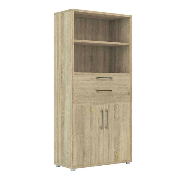 Wyld Haus Dris Natural Oak Wood Effect Bookcase 2 Shelves 2 Drawers 2 Doors