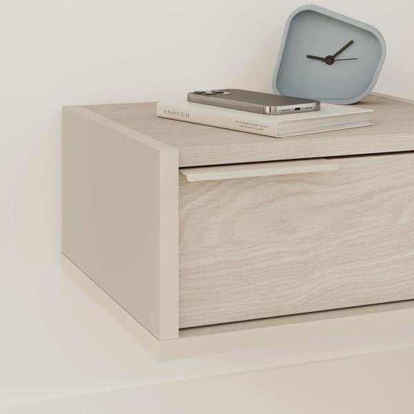 Decortie Eco Floating Bedside Table w/Drawer Modern Nightstand Wall-Mounted Space Saver Metal Handle Bedroom