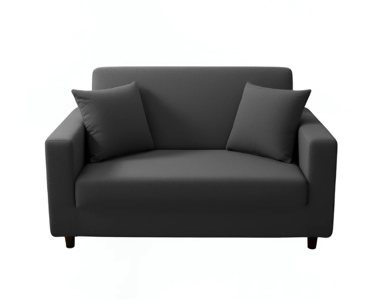 Anyseat 2 Seater Sofa Cover Plain Dark Grey Style and Protection For Living Room Sofa Chair Elastic Stretchable Slipcover