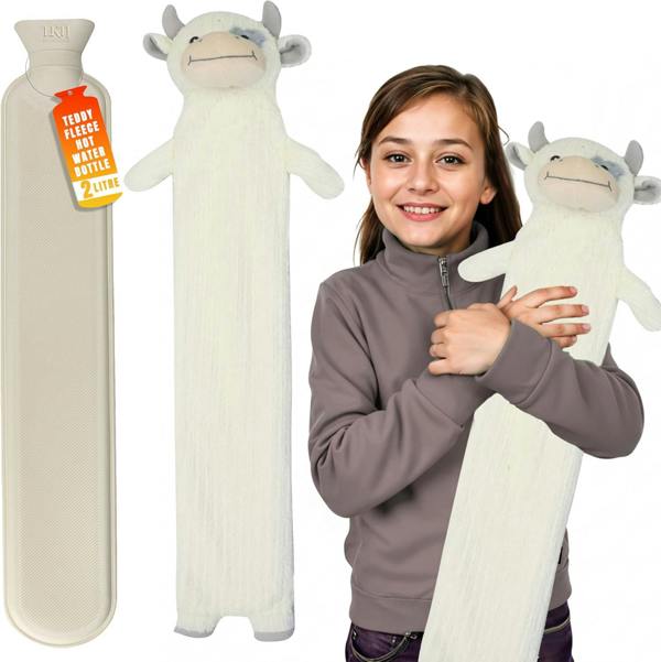 LKH HOME COLLECTION Long Hot Water Bottle With Cover 2L Removable Washable Sherpa Cover, Anti-Leak Stopper & Double Ribbed