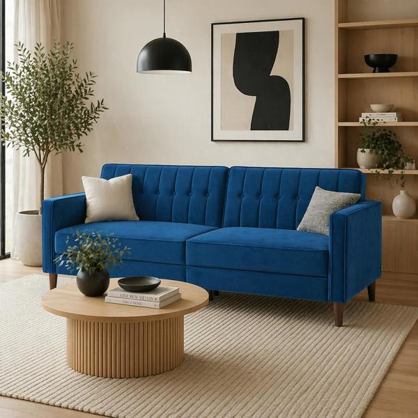 Wyld Haus Pariha Susa Velvet Blue 3 Seater Sofa Bed