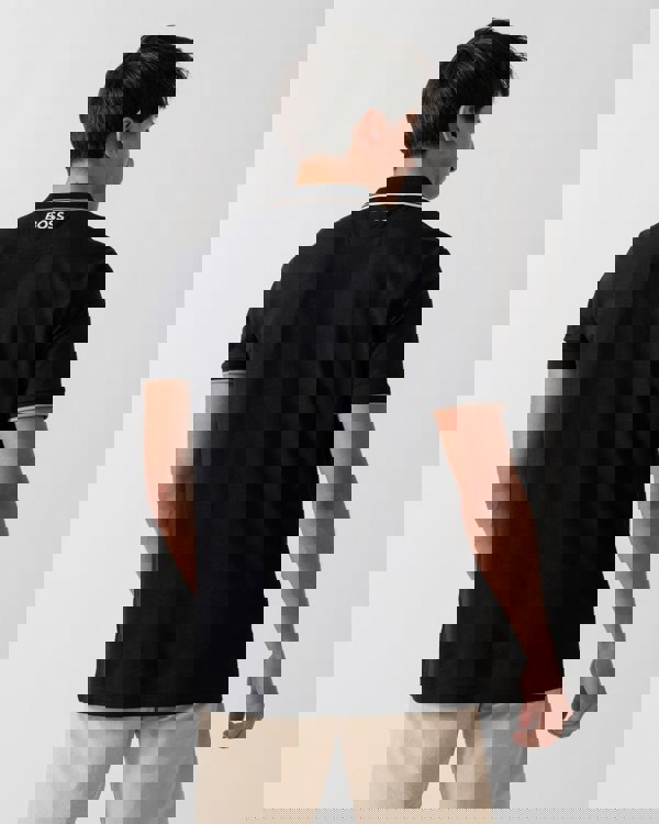 BOSS Green Paddy Pro Mens Cotton Blend Polo Shirt With Contrast Logos - Black 009