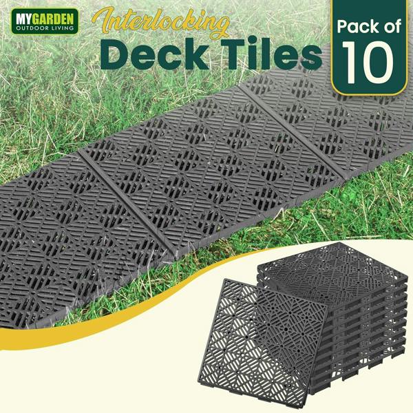 My Garden Outdoor Living My Garden Interlocking Decking Tiles Outdoor - 30x30cm 10 Pack Garden Plastic Tiles Weather-Resistant, Easy Install