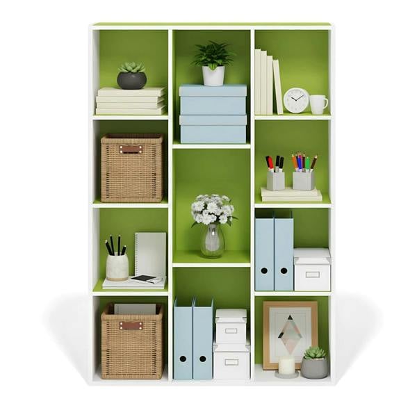 WALPLUS 11-Cube Reversible Open Shelf Bookcase, White/Green 11107WH/GR | Premium Home Interior Decoration