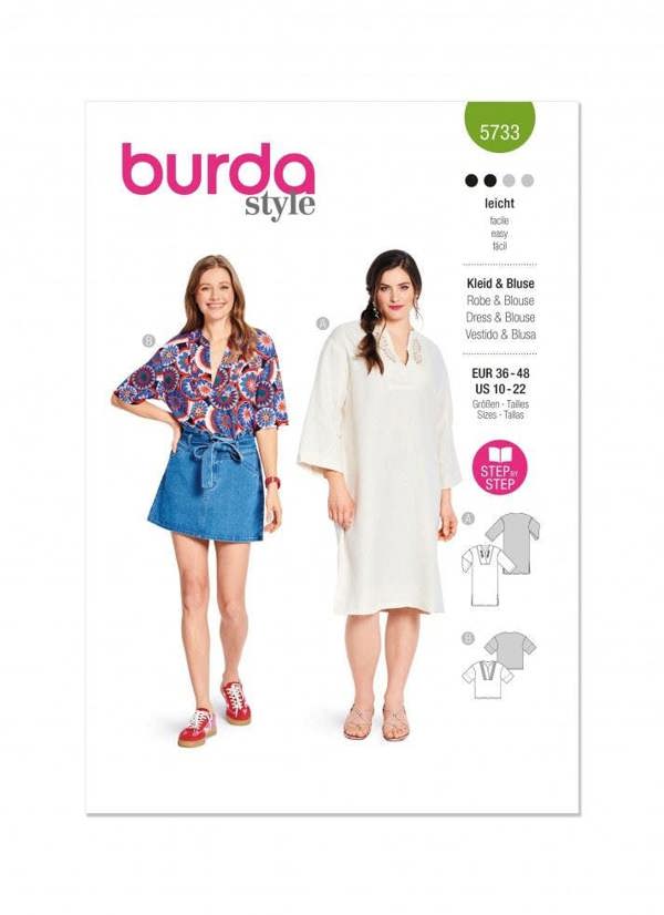 Burda Sewing Pattern 5733 Tops and Dresses For Women, 10-22 (36-48) - Easy