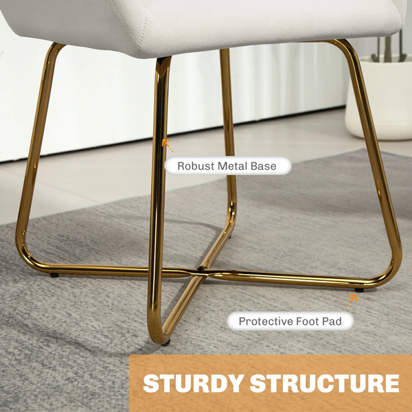 Modern Arm Chair Upholstered Accent Chair with Metal Base for Living Room Cream White