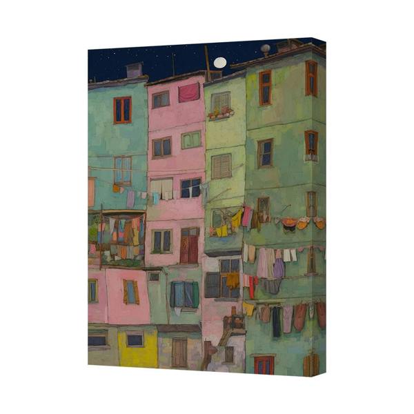 Benjamin Tate Design Colorful Cityscape Canvas Print Wall Art With Laundry Lines