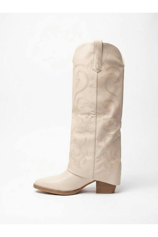 Ivy Womens Embroidered Western Cowboy Boots - Beige