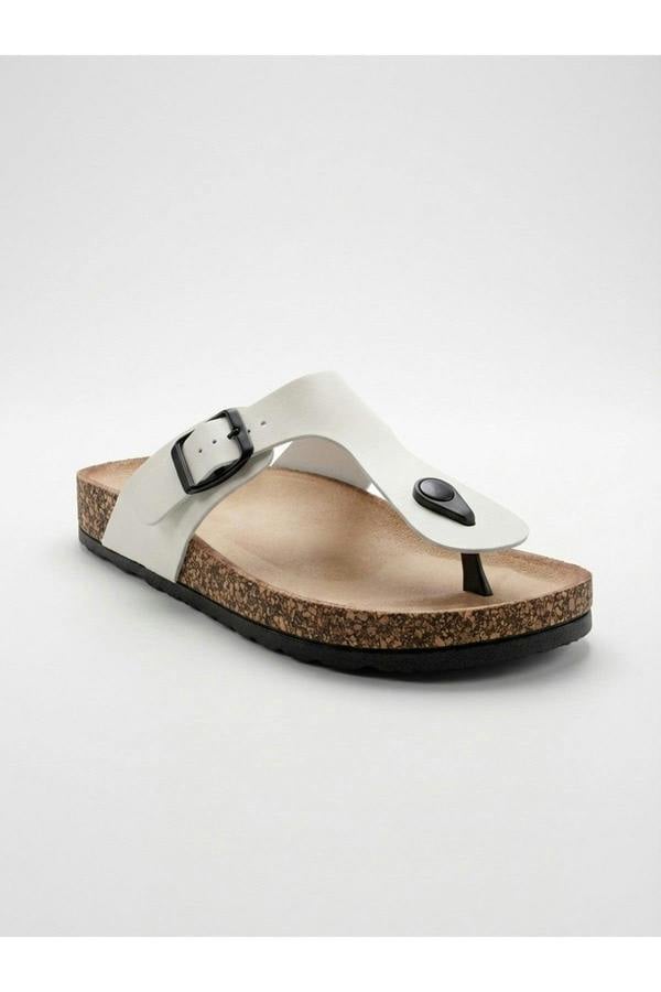 Wren Buckle Cork Toe Post Sandal - White