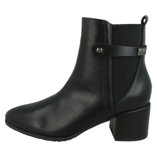 Spot On Ladies Spot On Mid Block Heel Ankle Boots with Back Strap F51239