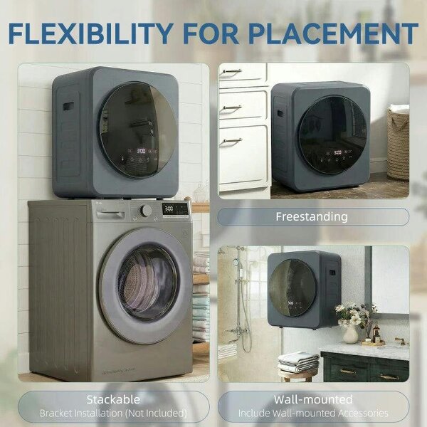 Vented Tumble Dryer, 4 kg Front Tumble Dryer with Stainless Steel Tub, 800W Compact Freestanding Grey