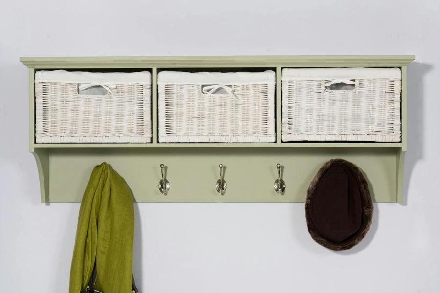 Statement Furniture Tetbury Large Hanging Shelf with White Wicker Storage Baskets