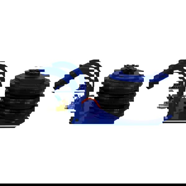 Air Bag Jack 3.5T with a sturdy blue carrying handle, featuring a textured rubber surface and a compact, cylindrical design