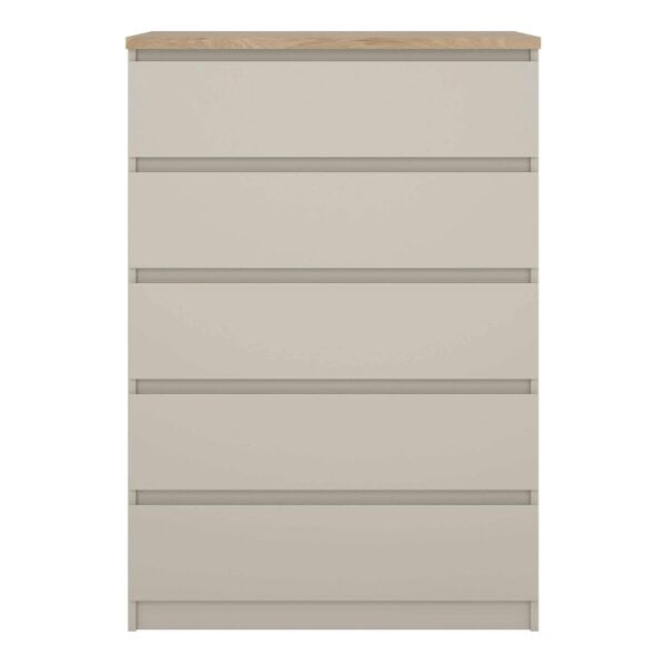 Wyld Haus Budapest Cream and Natural Oak Effect Wood Chest 5 Drawers