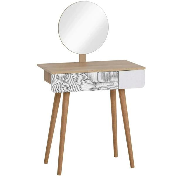 Bobobiy Dressing Table with Drawer and Mirror height adjustable Wooden Oak Color Bedroom Dressing Room Elegant and Durable