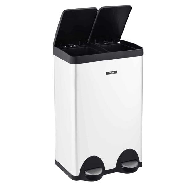 Cooks Professional 60L Recycling Pedal Bin | Dual Pedal - White