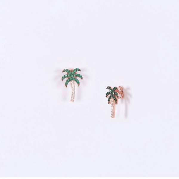 Spero London Palm Tree Sterling Silver Stud Earrings