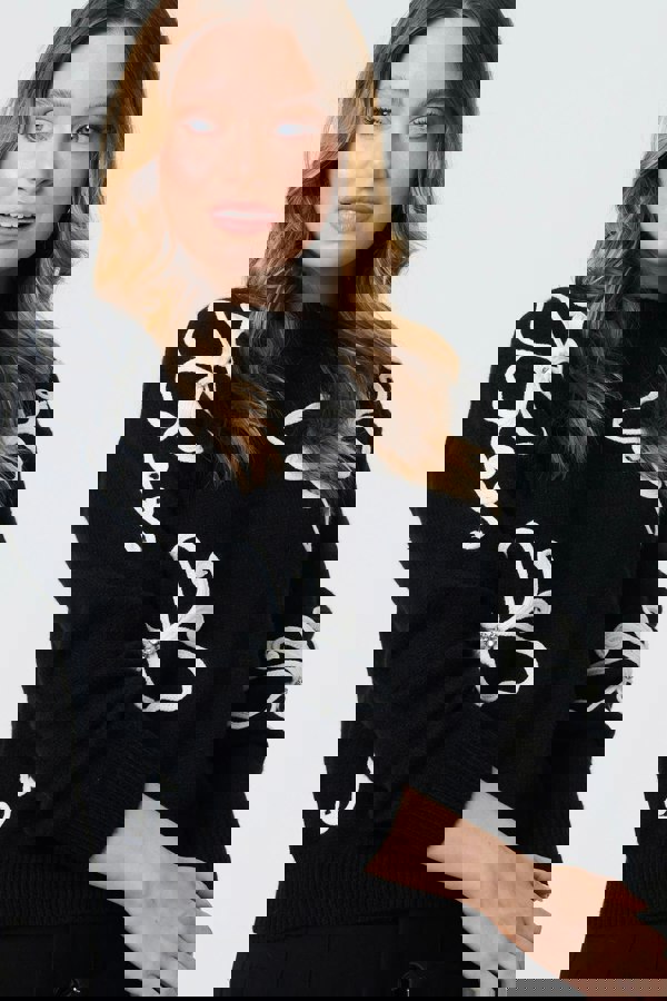 Black | Butterfly Print Embellished Jumper