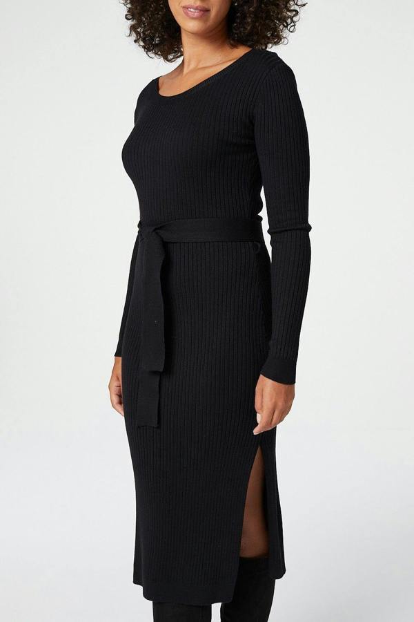 Black | Long Sleeve Knit Bodycon Midi Dress