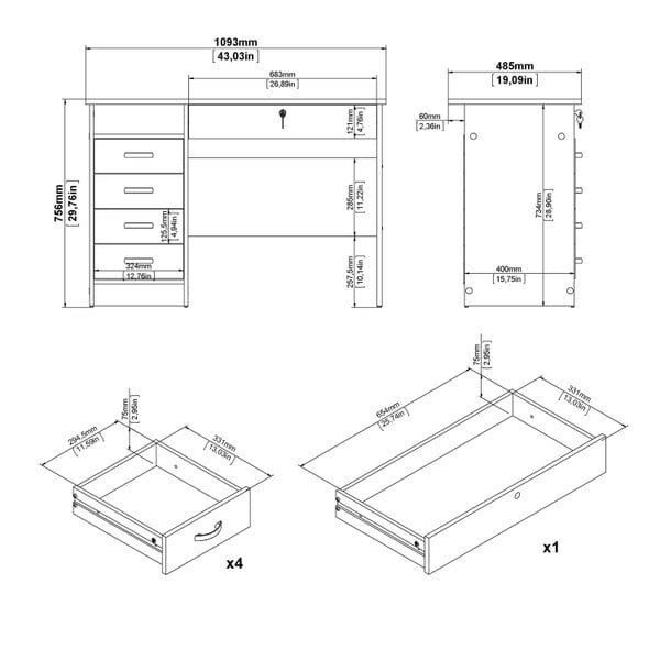 Wyld Haus Billabong White Wooden Office Desk 5 Drawers